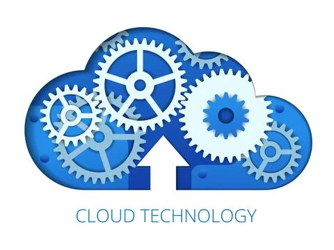 Flat vector cloud technology and commnication concept. Blue Cloud on digital Stock Illustration
