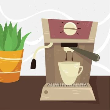 Flat vector coffee machine in the interior. Alternative methods of brewing co Stock Illustration