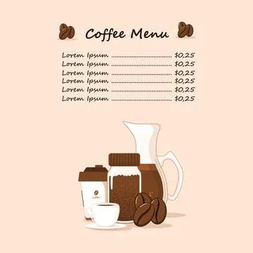 Flat vector coffee menu design Stock Illustration