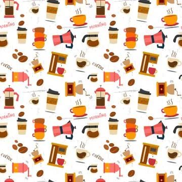 Flat vector coffee stuff pattern seamless イラスト素材