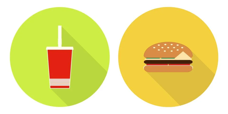 Flat vector cola cup and burger Stock Illustration