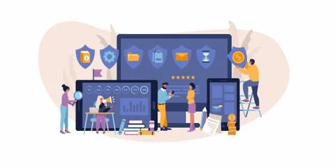 Flat vector concept of business evaluation, data and people Assessment Stock Illustration