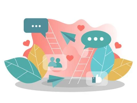Flat vector concept of social media network, digital communication, chatting Stock Illustration
