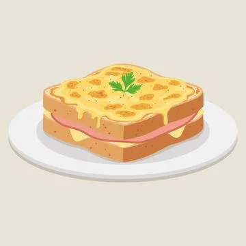 Flat vector of Croque Monsieur is a classic French sandwich made with slice.. Stock Illustration
