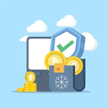 Flat vector of crypto cold wallet, offline storage for cryptocurrency. Stock Illustration