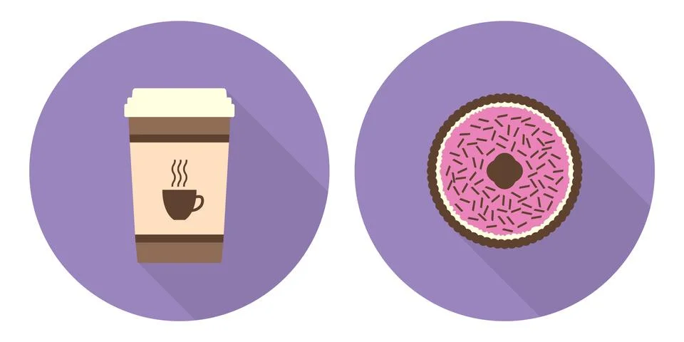 Flat vector cup of coffee and pie Stock Illustration