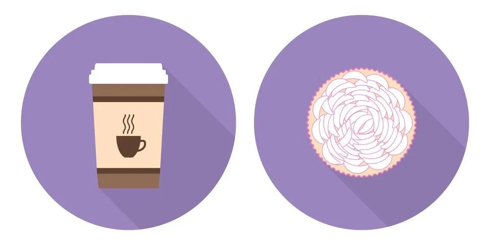 Flat vector cup of coffee and pie Stock Illustration