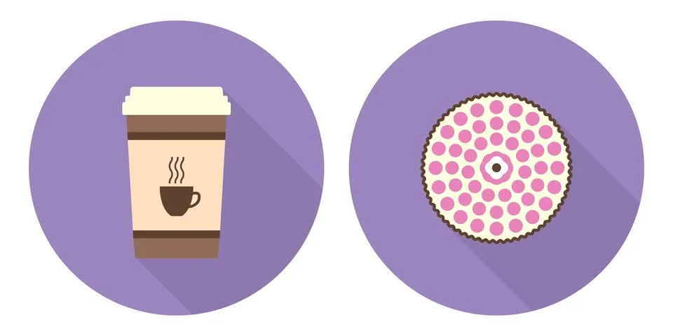 Flat vector cup of coffee and pie Stock Illustration
