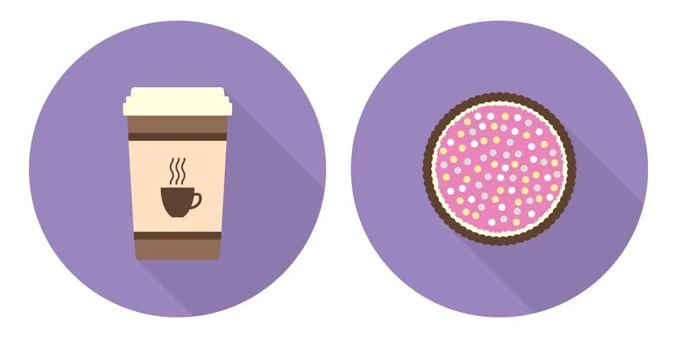 Flat vector cup of coffee and pie Stock Illustration
