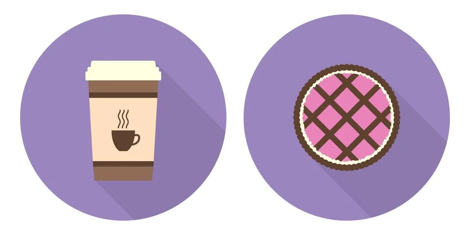 Flat vector cup of coffee and pie Stock Illustration