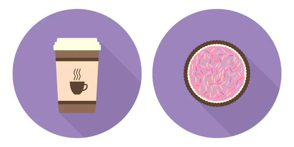 Flat vector cup of coffee and pie Stock Illustration