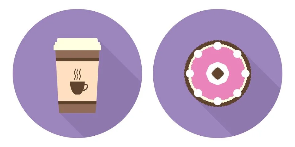 Flat vector cup of coffee and pie Stock Illustration