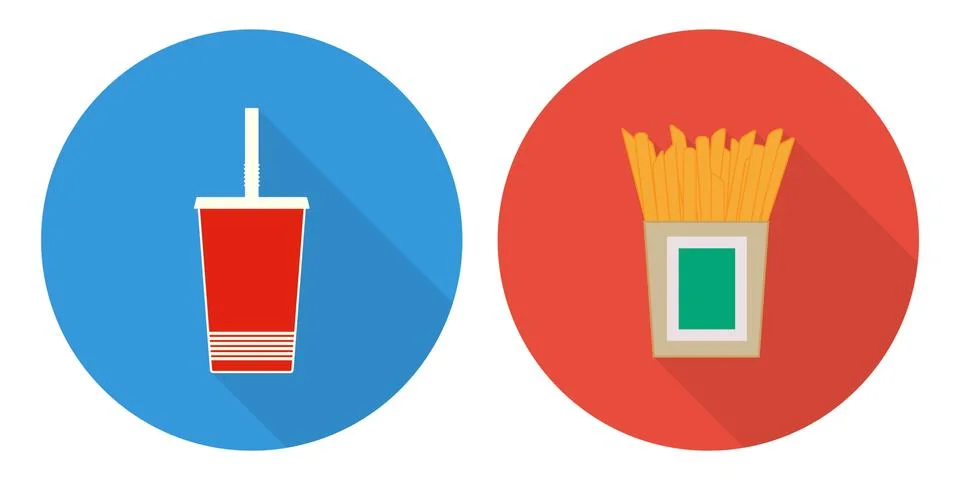 Flat vector cup of cola and French fries Stock Illustration