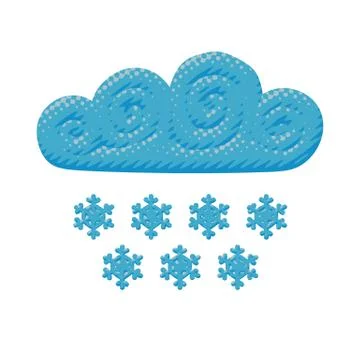 Flat vector curly cloud and cold winter snowflakes Stock Illustration