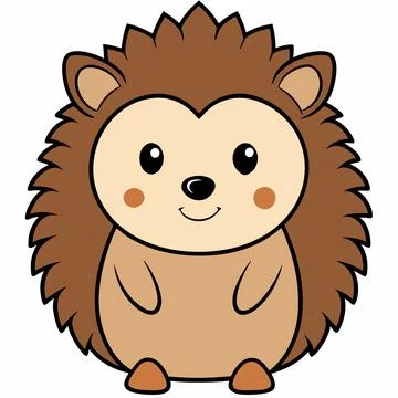 Flat Vector Cute Hedgehog Cartoon Character Isolated on White Background, Stock Illustration