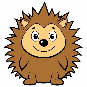 Flat Vector Cute Hedgehog Cartoon Character Isolated on White Background, Stock Illustration