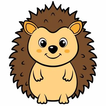 Flat Vector Cute Hedgehog Cartoon Character Isolated on White Background, Stock Illustration