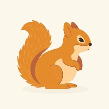 Flat Vector Cute Squirrel. Little Squirrel Icon. Adorable Cartoon Squirrel 스톡 일러스트