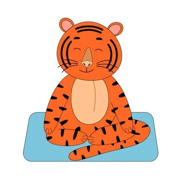 Flat vector cute tiger doing yoga, cute animal. Stock Illustration