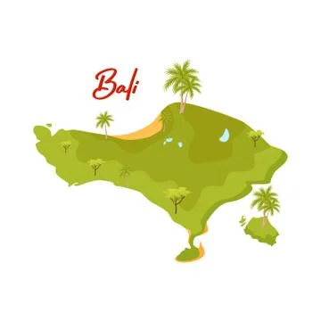 Flat vector design of Bali map. Green island with palm trees and sand beaches Illustrazione stock