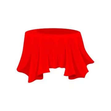 Flat vector design of bright red tablecloth for round table. Silk fabric Illustrazione stock