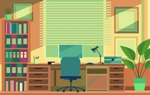 Flat Vector Design of Colorful Workplace Landscape in the Office with Moder.. イラスト素材