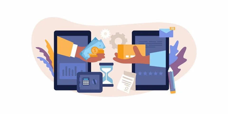 Flat vector design concept of mobile payments, online shopping and e commerce Stock Illustration