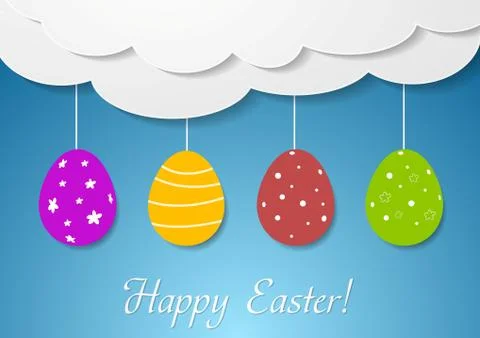 Flat vector design with Easter eggs and clouds イラスト素材