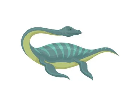 Flat vector design of mauisaurus. Sea monster with long neck and tail. Marine Ilustração Stock