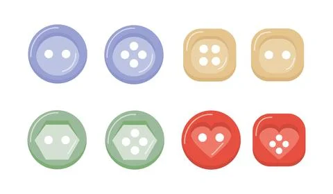 Flat vector design of sewing buttons of different shapes and colors Ilustración de archivo