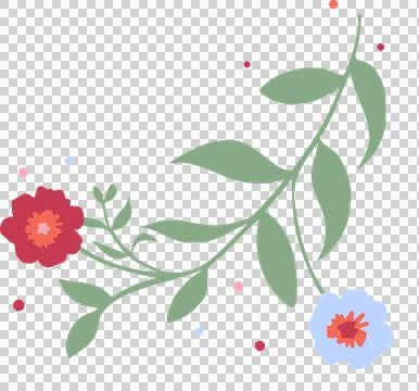 Flat vector design is showing green branch with red and pale blue flowers on Stockillustratie