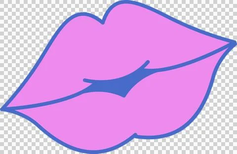 Flat vector design is showing stylized lips with pink fill and blue stroke, Illustrazione stock