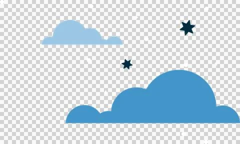 Flat vector design showing two blue clouds floating in night sky with stars on 스톡 일러스트