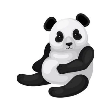 FLat vector design of sitting panda. Black and white bamboo bear. Adorable イラスト素材