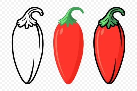 Flat Vector Design Template of Whole Fresh Hot Chili Pepper Icon Set Closeup Stock Illustration