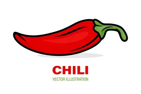 Flat Vector Design Template of Whole Fresh Hot Chili Pepper Closeup Isolated Stock Illustration