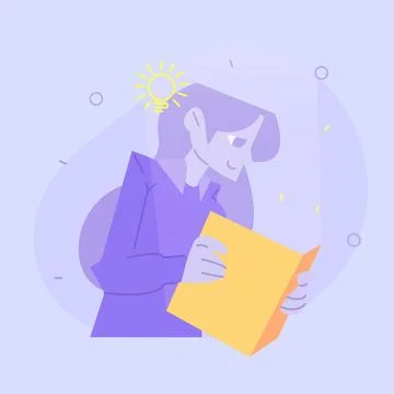 A Flat Vector Design of a Woman Engrossed in a Book on Women's Day Stock Illustration