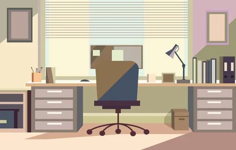 Flat Vector Design of Workplace Landscape in the Office with Computer and B.. 스톡 일러스트