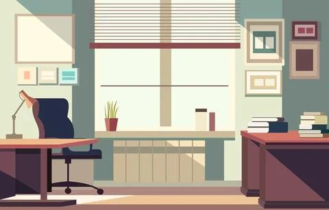 Flat Vector Design of Workplace Landscape in the Office with Modern Interio.. イラスト素材