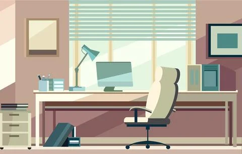 Flat Vector Design of Workspace Landscape in the Office with Modern Interio.. 库存插图