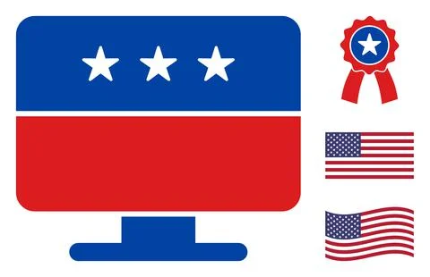 Flat Vector Display Icon in American Democratic Colors with Stars Stock Illustration