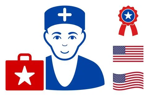 Flat Vector Doctor Case Icon in American Democratic Colors with Stars Illustrazione stock