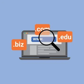 Flat Vector Domain Name Registration Concept with Laptop Stock Illustration