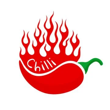 Flat vector drawing with chilli and blazing flames Stock Illustration