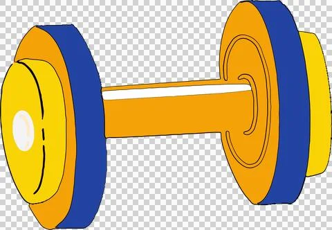 Flat vector dumbbell is floating with orange handle and stacked plates on Illustrazione stock