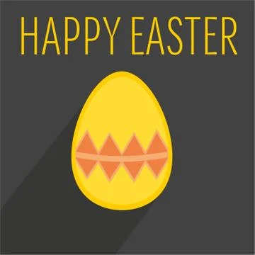 Flat vector easter egg with yellow wishes on dark background with long shadow Stock Illustration