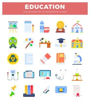 Flat vector education icons in a clean. white background. Stock Illustration