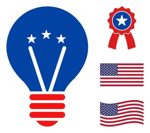 Flat Vector Electric Bulb Icon in American Democratic Colors with Stars Stock Illustration