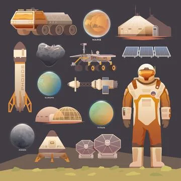 Flat vector elements. Space exploration. Illustrazione stock
