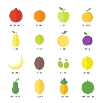 Flat vector elements for web design fruits and berries Stock Illustration